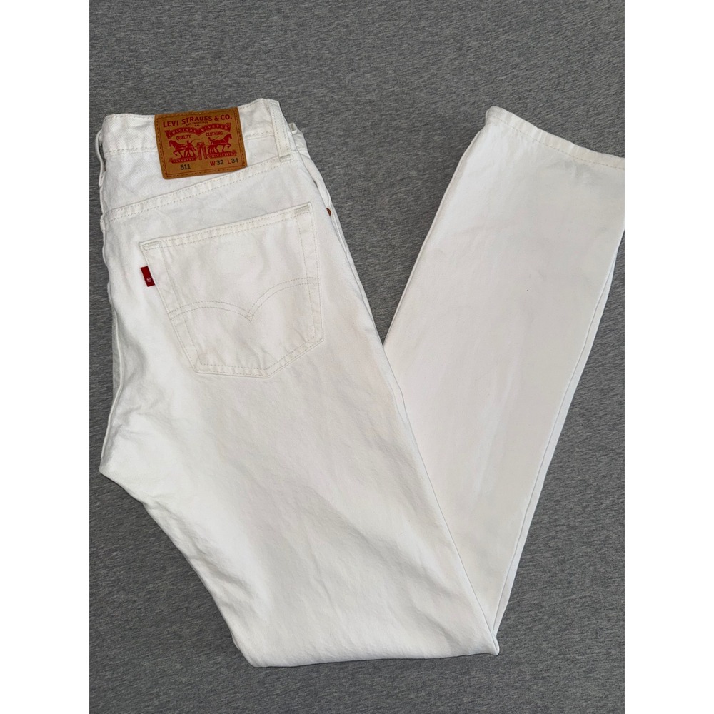 Levi's 511 Slim Fit Mens White Distressed Jeans Size 32x34 Streetwear Minimalist